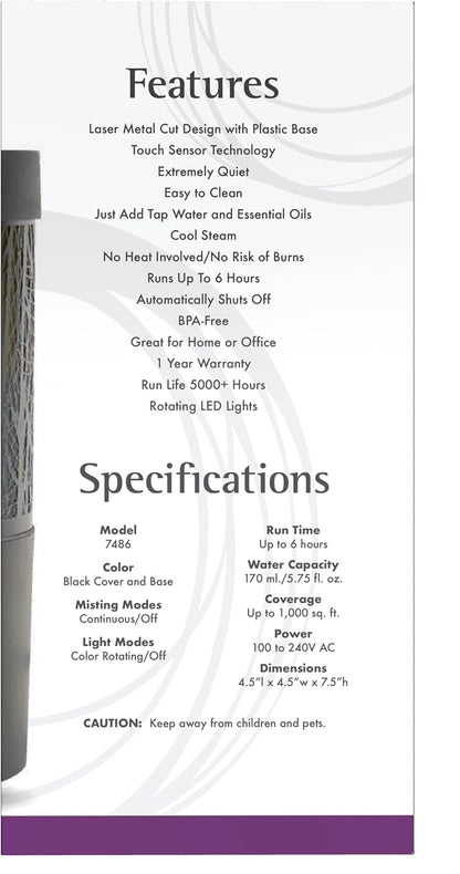 NOW Essential Oils, Metal Touch Ultrasonic Aromatherapy Oil Diffuser, Extremely Quiet and Heat Free, Color Changing LED