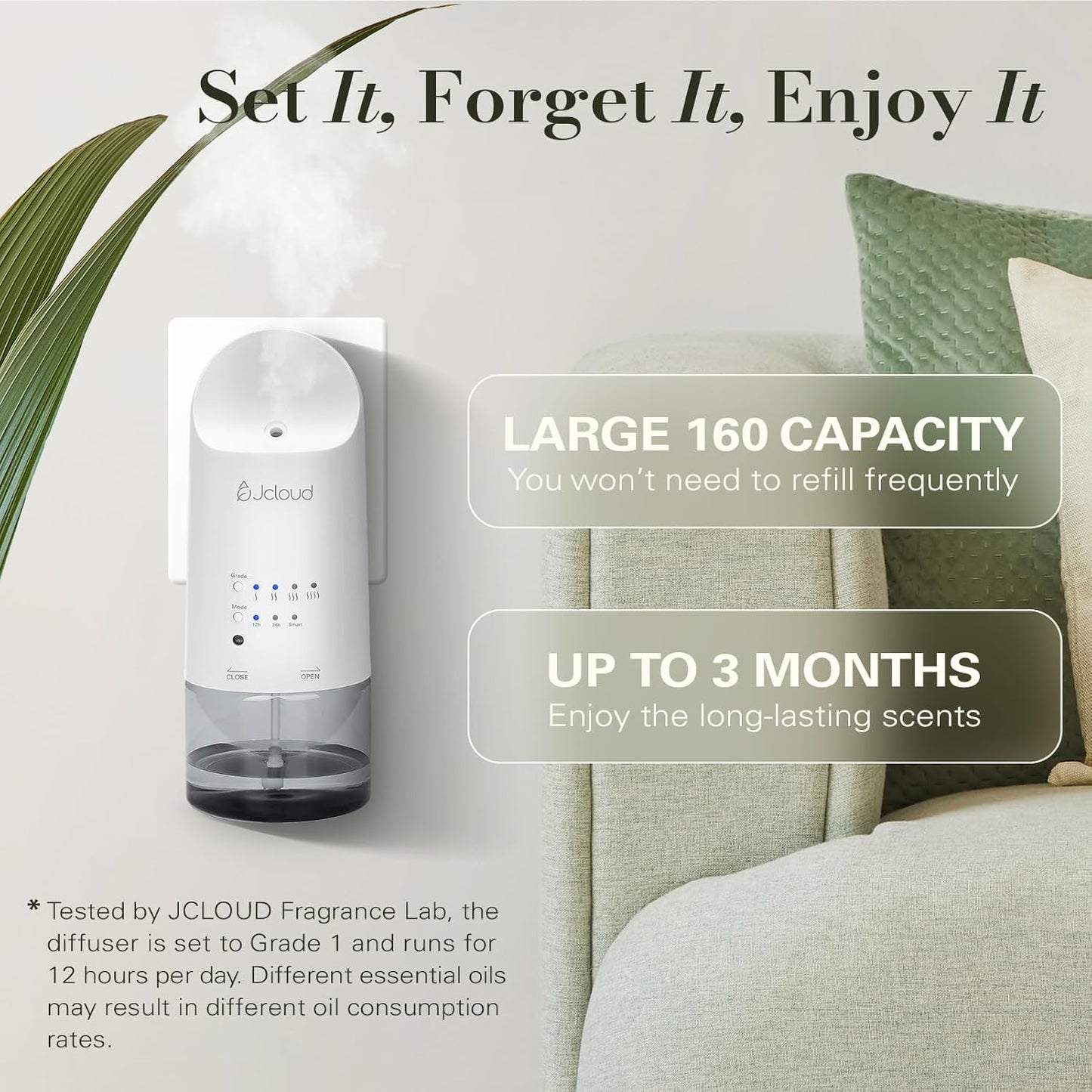 JCLOUD Plug in Diffuser for Essential Oils, Waterless Scent Diffuser Cover Up to 500 Sq. Ft. for Home, Office, Spa – Portable Smart Wall Diffuser 160ML, White